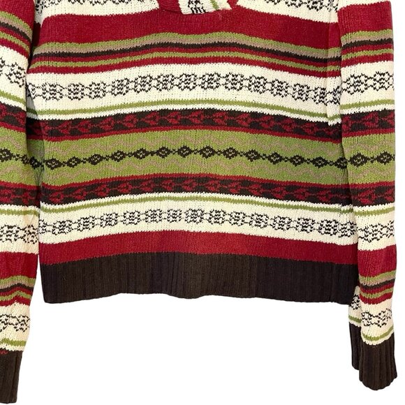 Sahalie Women's Wooby Green Red Striped Sweater Nordic Print Trim Fleece Cozy M - Picture 4 of 6